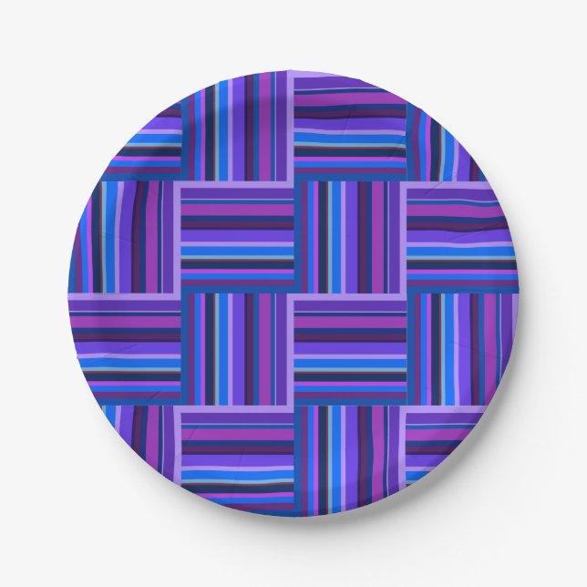 Blue and purple stripes weave pattern paper plate (Front)
