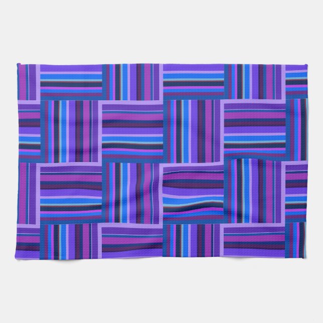Blue and purple stripes weave pattern tea towel (Horizontal)