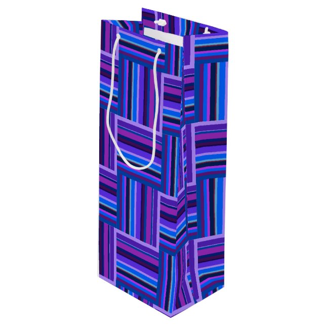Blue and purple stripes weave pattern wine gift bag (Front Angled)