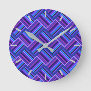 blue and purple stripes weave round clock