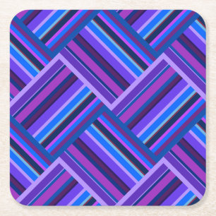 Blue and purple stripes weave square paper coaster