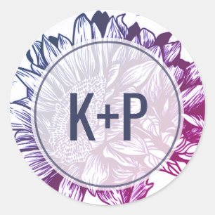 Blue and Purple Sunflowers Wedding Envelope Seals