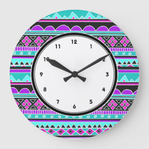 Blue and purple tribal pattern clock with numbers