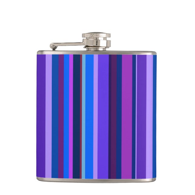 Blue and purple vertical stripes hip flask (Front)