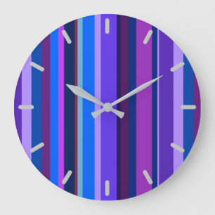 Blue and purple vertical stripes large clock