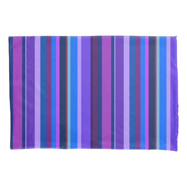 Blue and purple vertical stripes pillowcase (Front)