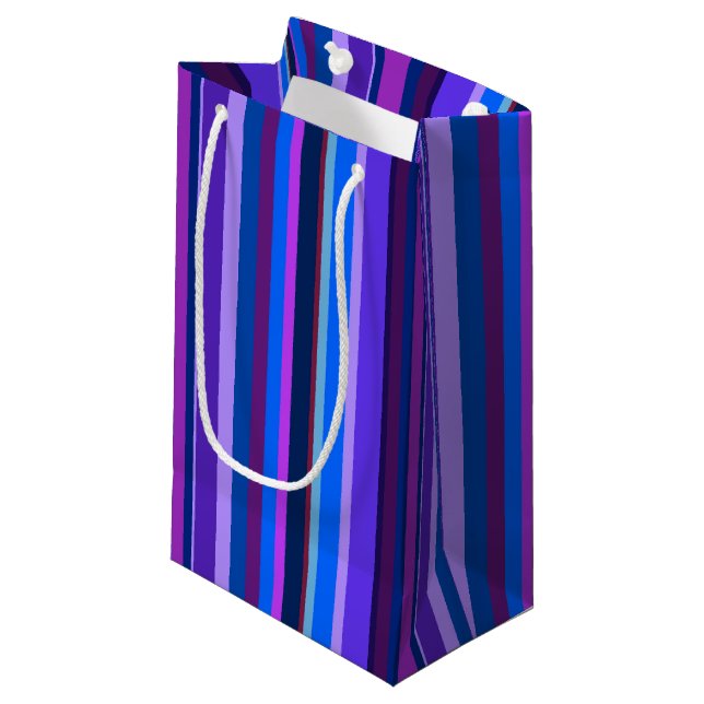 Blue and purple vertical stripes small gift bag (Front Angled)