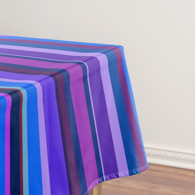 Blue and purple vertical stripes tablecloth (In Situ)