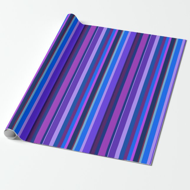 Blue and purple vertical stripes wrapping paper (Unrolled)
