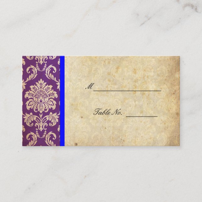 Blue and Purple Vintage Damask Wedding Placecards (Front)