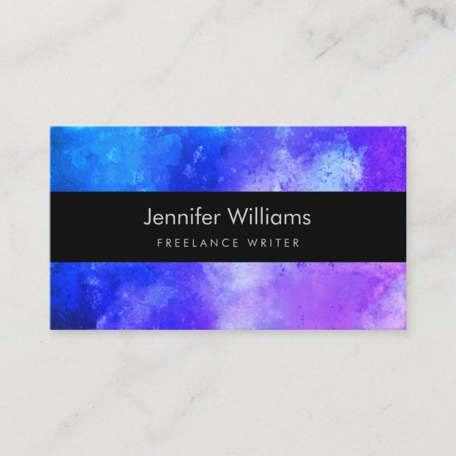 Blue And Purple Watercolor Business Card (Front)