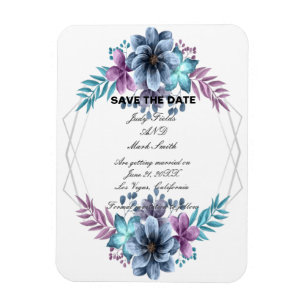 Blue And Purple Watercolor Floral Save The Date Magnet