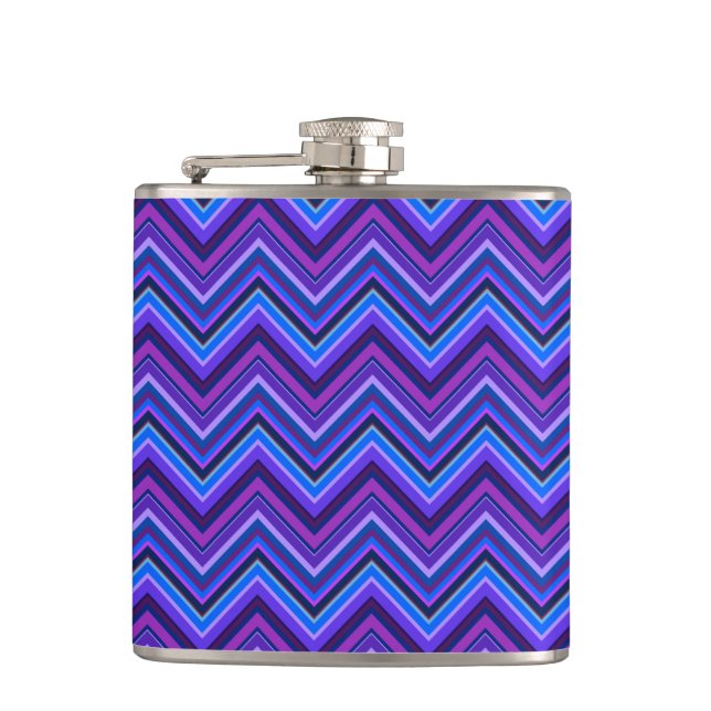 Blue and purple zigzag stripes hip flask (Front)