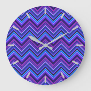 Blue and purple zigzag stripes large clock