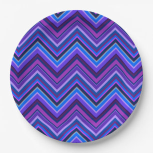 Blue and purple zigzag stripes paper plate