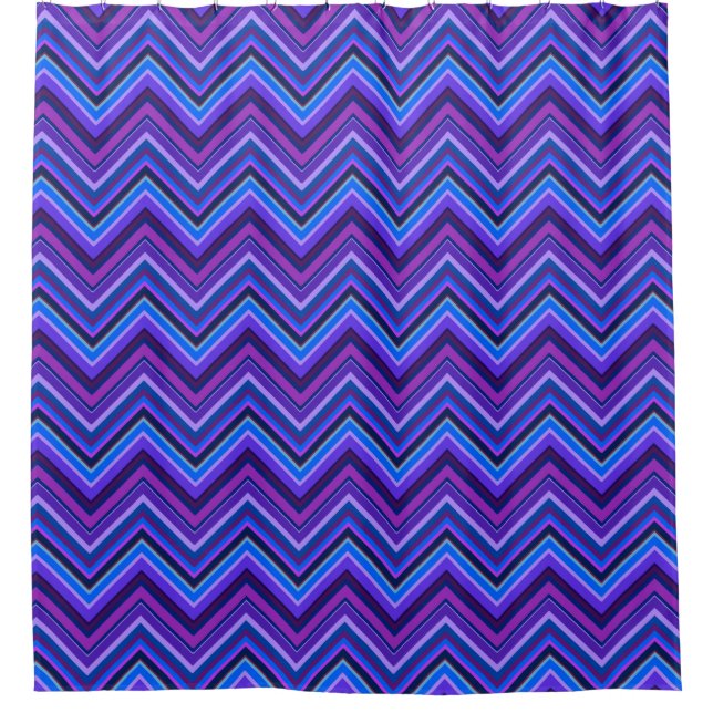 Blue and purple zigzag stripes shower curtain (Front)