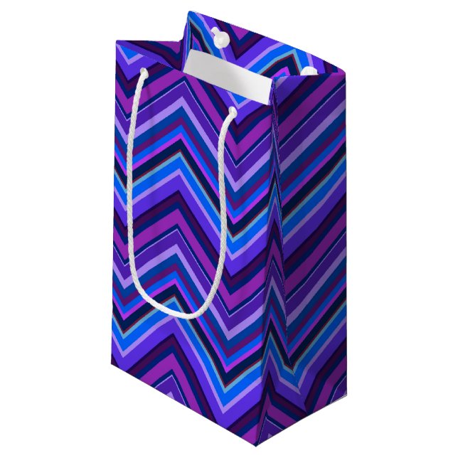 Blue and purple zigzag stripes small gift bag (Front Angled)
