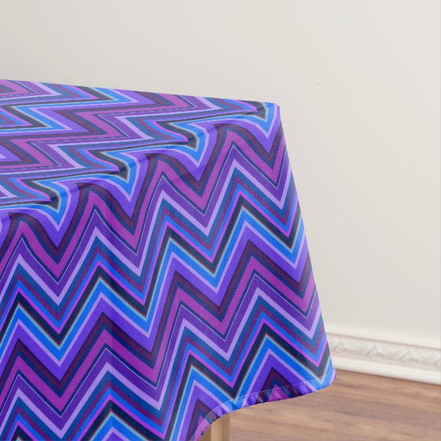 Blue and purple zigzag stripes tablecloth (In Situ)