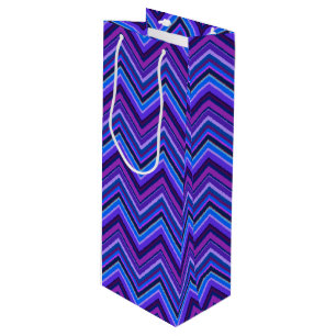 Blue and purple zigzag stripes wine gift bag