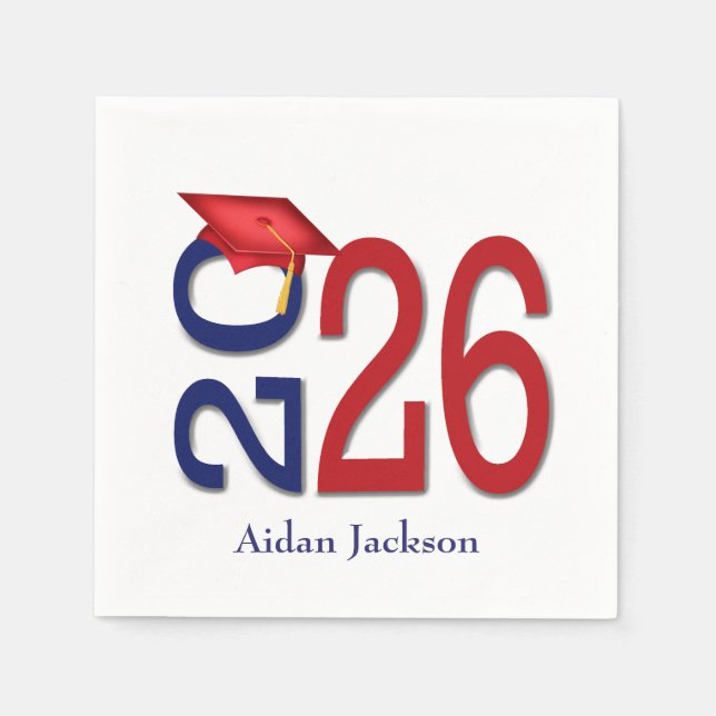 Blue and Red 2025 Graduation with Name Napkin (Front)