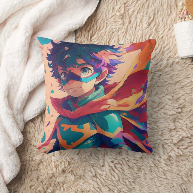 Blue and Red Anime Superhero Boy  Cushion (Blanket)