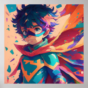 Blue and Red Anime Superhero Boy  Poster