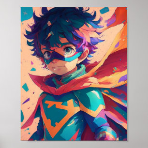 Blue and Red Anime Superhero Boy  Poster