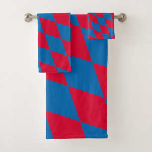 Blue and Red Bavaria Diamond Flag Pattern Bath Towel Set