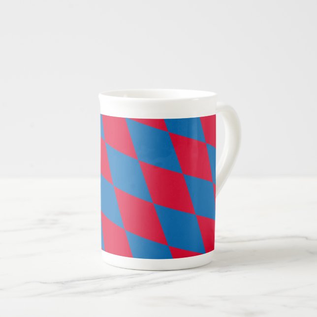 Blue and Red Bavaria Diamond Flag Pattern Bone China Mug (Front Right)