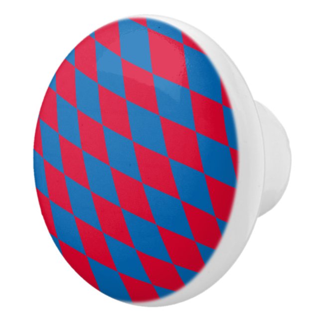 Blue and Red Bavaria Diamond Flag Pattern Ceramic Knob (Right)