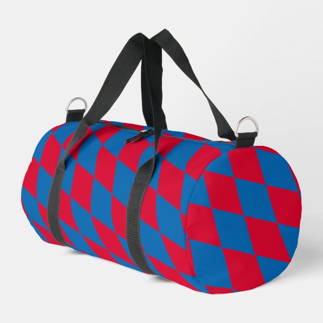 Blue and Red Bavaria Diamond Flag Pattern Duffle Bag (Left Corner)