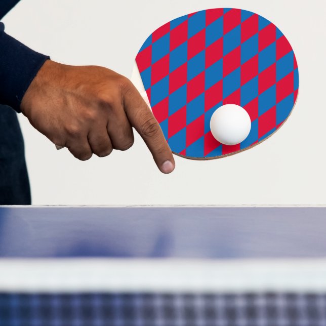 Blue and Red Bavaria Diamond Flag Pattern Ping Pong Paddle (Insitu)