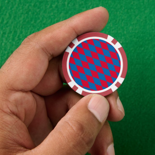 Blue and Red Bavaria Diamond Flag Pattern Poker Chips (Hand)