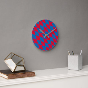 Blue and Red Bavaria Diamond Flag Pattern Round Clock