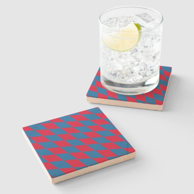Blue and Red Bavaria Diamond Flag Pattern Stone Coaster (Side)