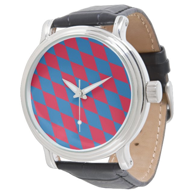 Blue and Red Bavaria Diamond Flag Pattern Watch (Angled)