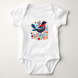 Blue and Red bird with flowers Baby Bodysuit