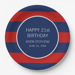 Blue and Red Birthday Party Paper Plate
