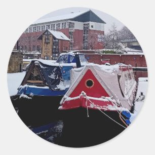 Blue and red boat classic round sticker