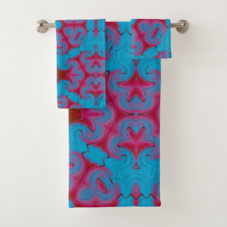 Blue and Red Boho Bath Towel Set