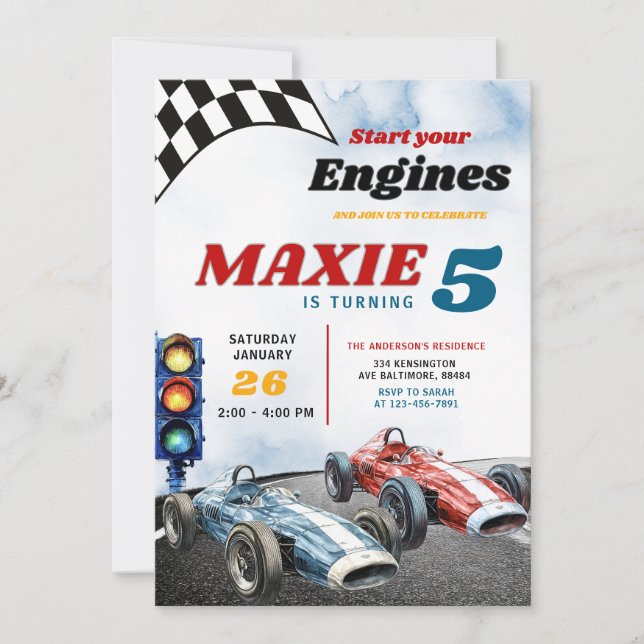 Blue and Red Boy Race Sport Cars Birthday Invitation (Front)