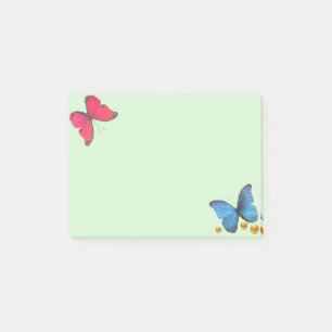 Blue and Red Butterflies & Gold Confetti Dots Post-it Notes