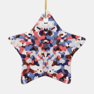 Blue and red camouflage pattern ceramic tree decoration