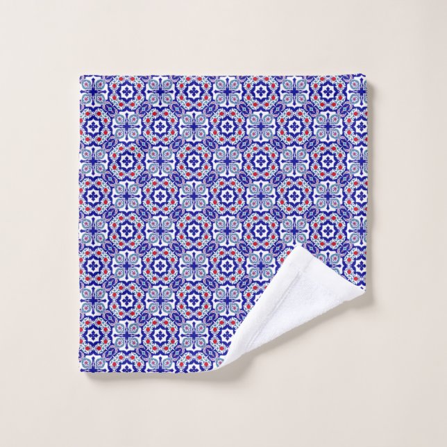 blue and red  ceramic colours retro geometric wash cloth (Wash Cloth)