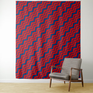 Blue and Red Chevron Pattern Design Tapestry