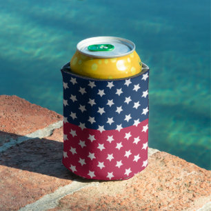 Blue And Red Colour Block With White Stars Can Cooler