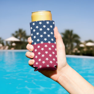Blue And Red Colour Block With White Stars Seltzer Can Cooler