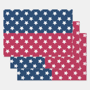 Blue And Red Colour Block With White Stars Wrapping Paper Sheet