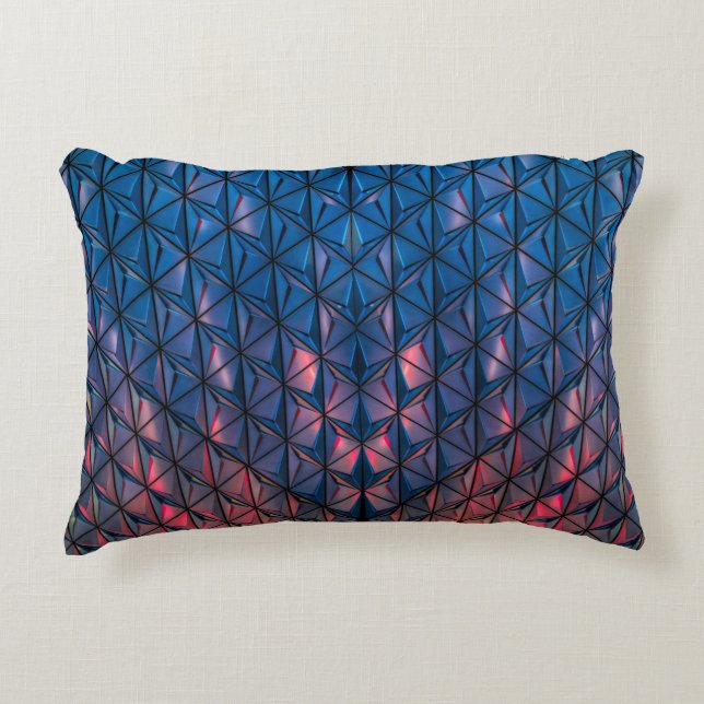 BLUE AND RED CUBIST BUILDING DECORATIVE CUSHION (Front)