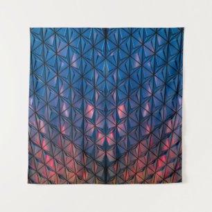 BLUE AND RED CUBIST BUILDING TAPESTRY
